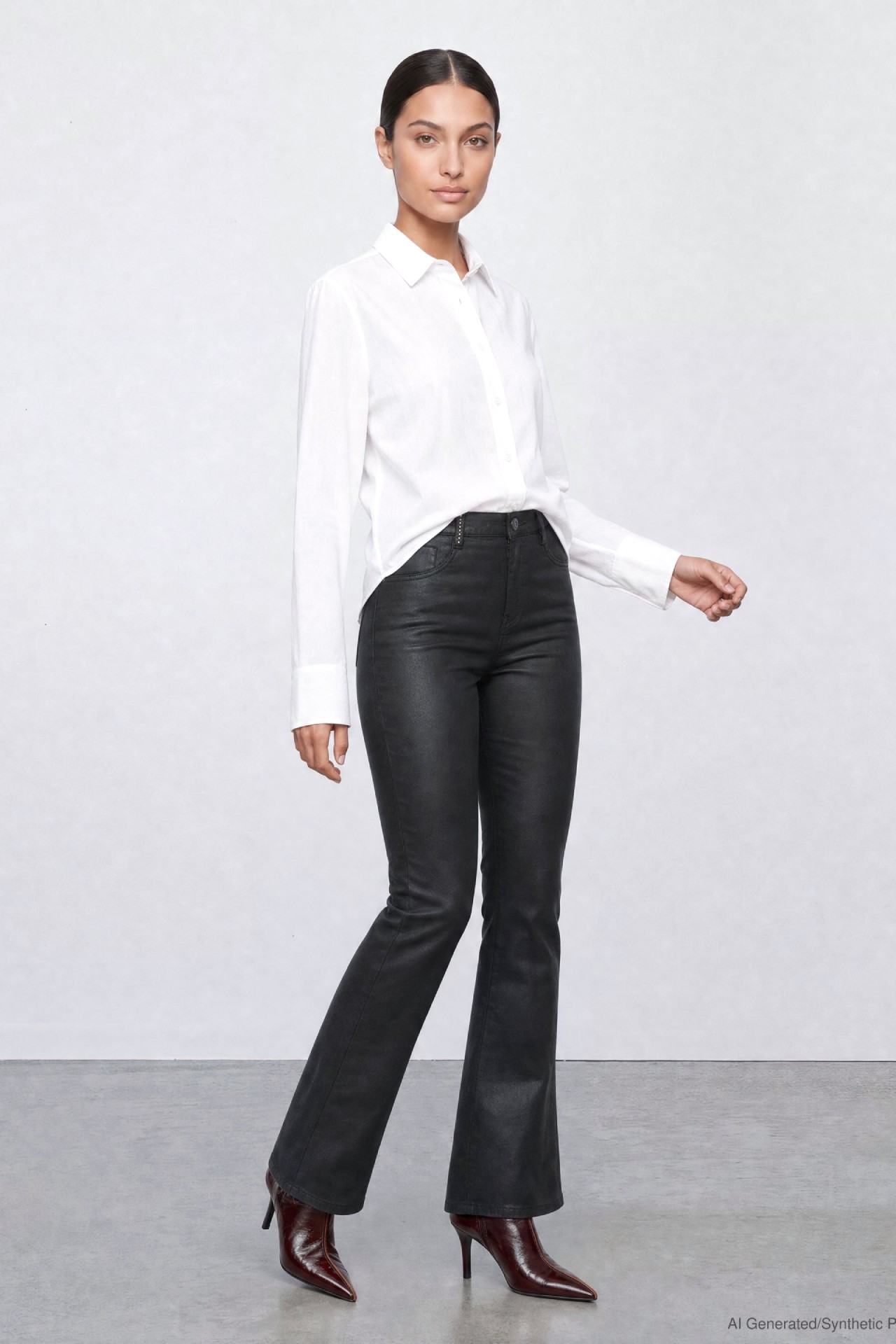 57Mimi, Mini-Flare, Non-Denim-Hose, Soft beschichtet, 5-Pocket-Style, Highwaist