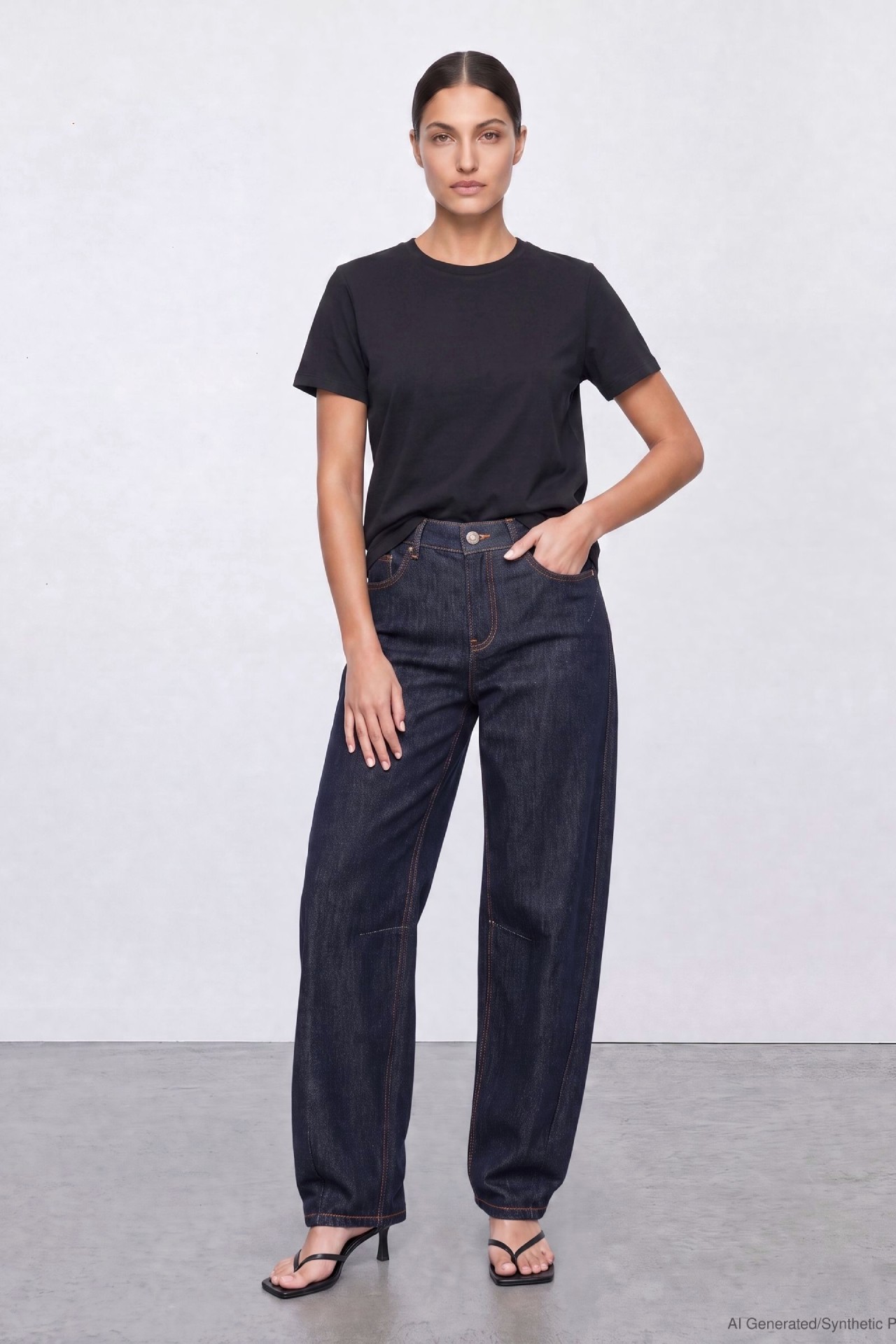 57Ilvy, Barrel-Fit, Raw-Denim, markante Kontrastnähte, O-Shape