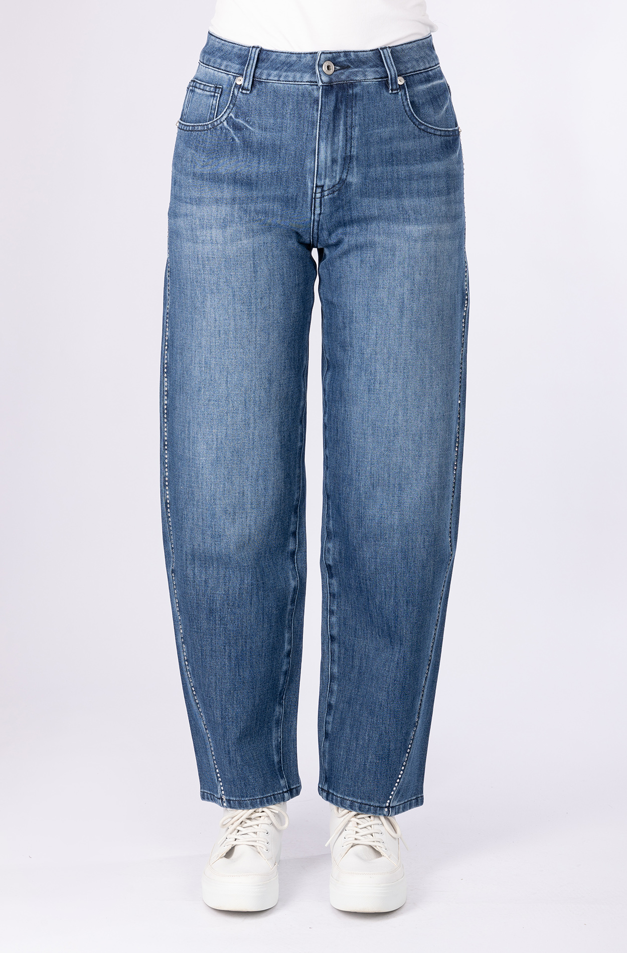 57Isla, Barrel-Fit-Jeans, 5-Pocket-Stylem, mit Strass-Steinchen an den Seiten
