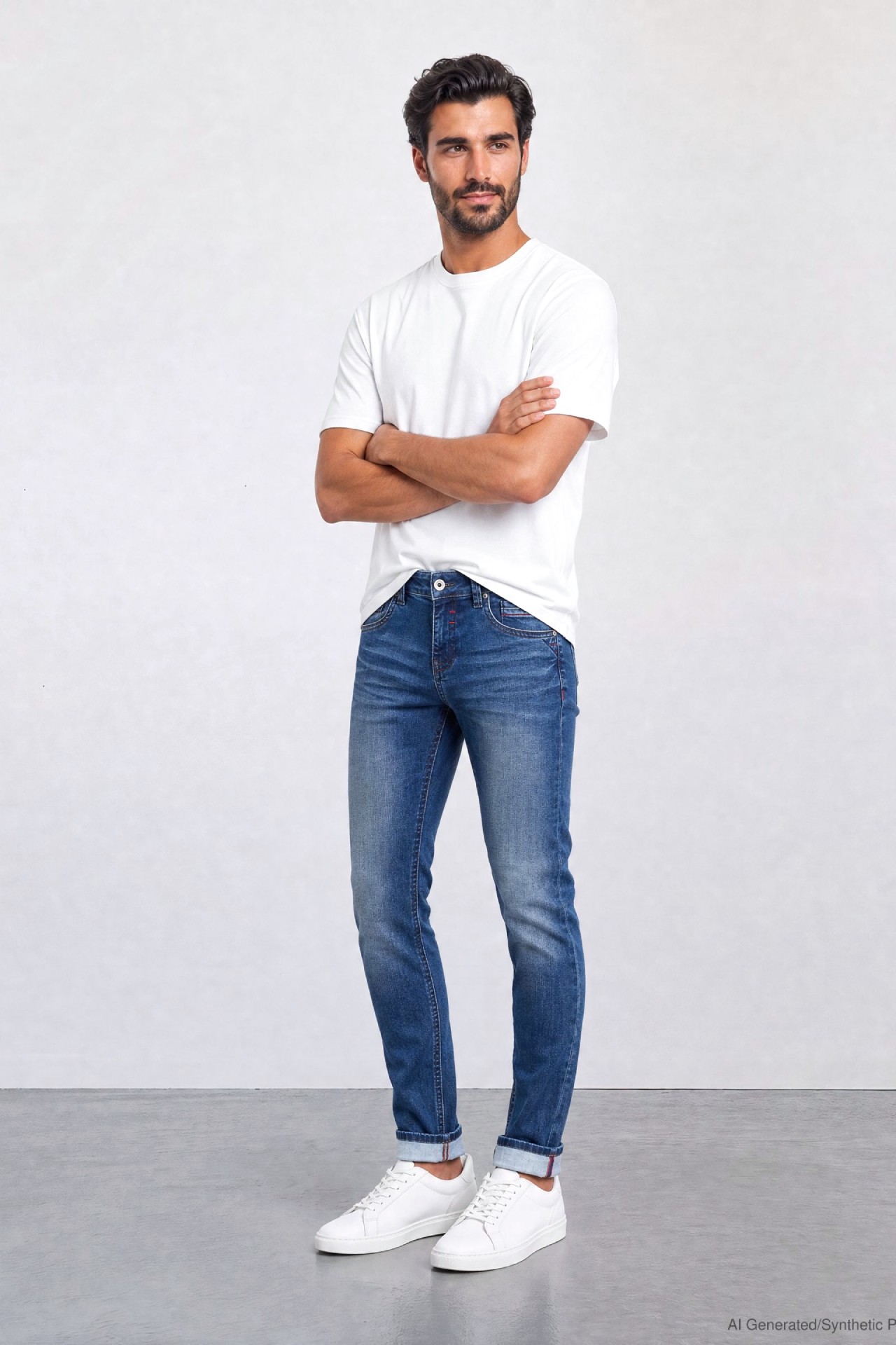 57Freddy, Slim-Fit-Jeans, 5-Pocket-Style, Dynamische Sitzfalten-Optik, Dicke Kontrastnähte