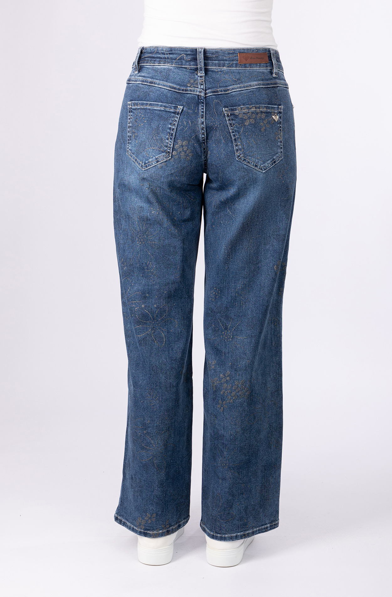 57Zoe, Wide-Leg-Jeans, glänzender Blumenprint