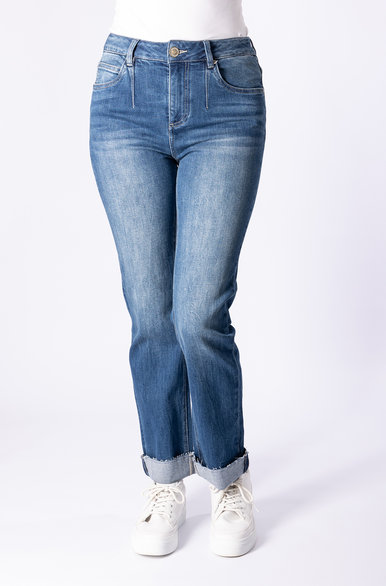 57Mimi, Straight-Fit-Jeans, Highwaist, verkürzt, mit Umschlagsaum