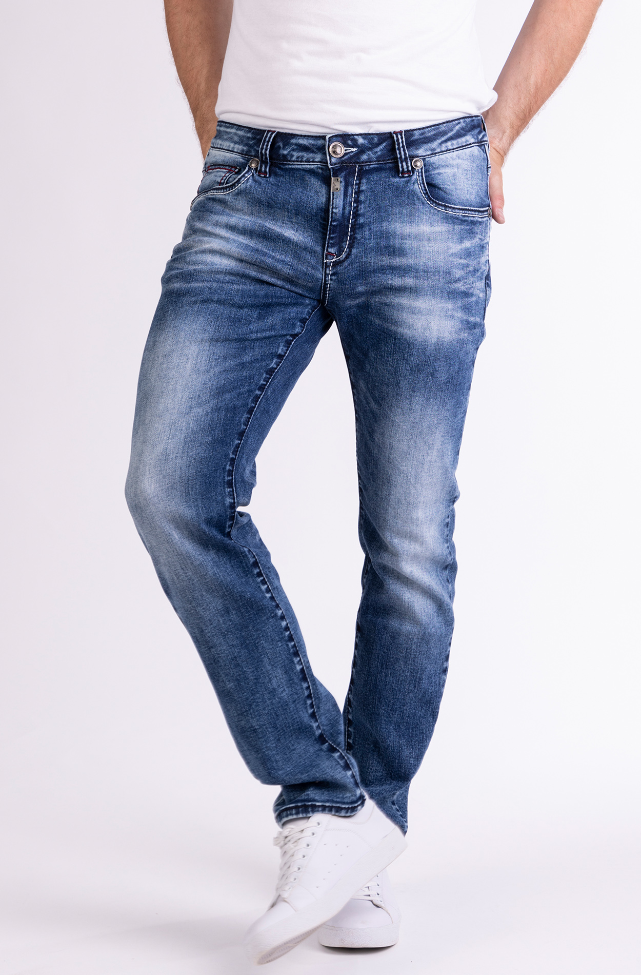 Blue Monkey, Slim-Fit-Jeans, 57Gordan 40114X, Dicke Kontrastnähte, Markante Waschung