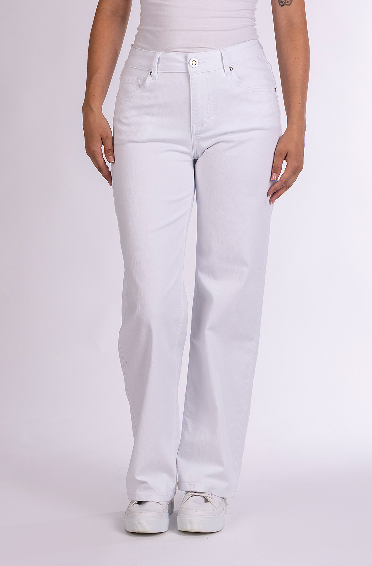 57Zoe 30979B | Basic |Straight Wide Leg | White  