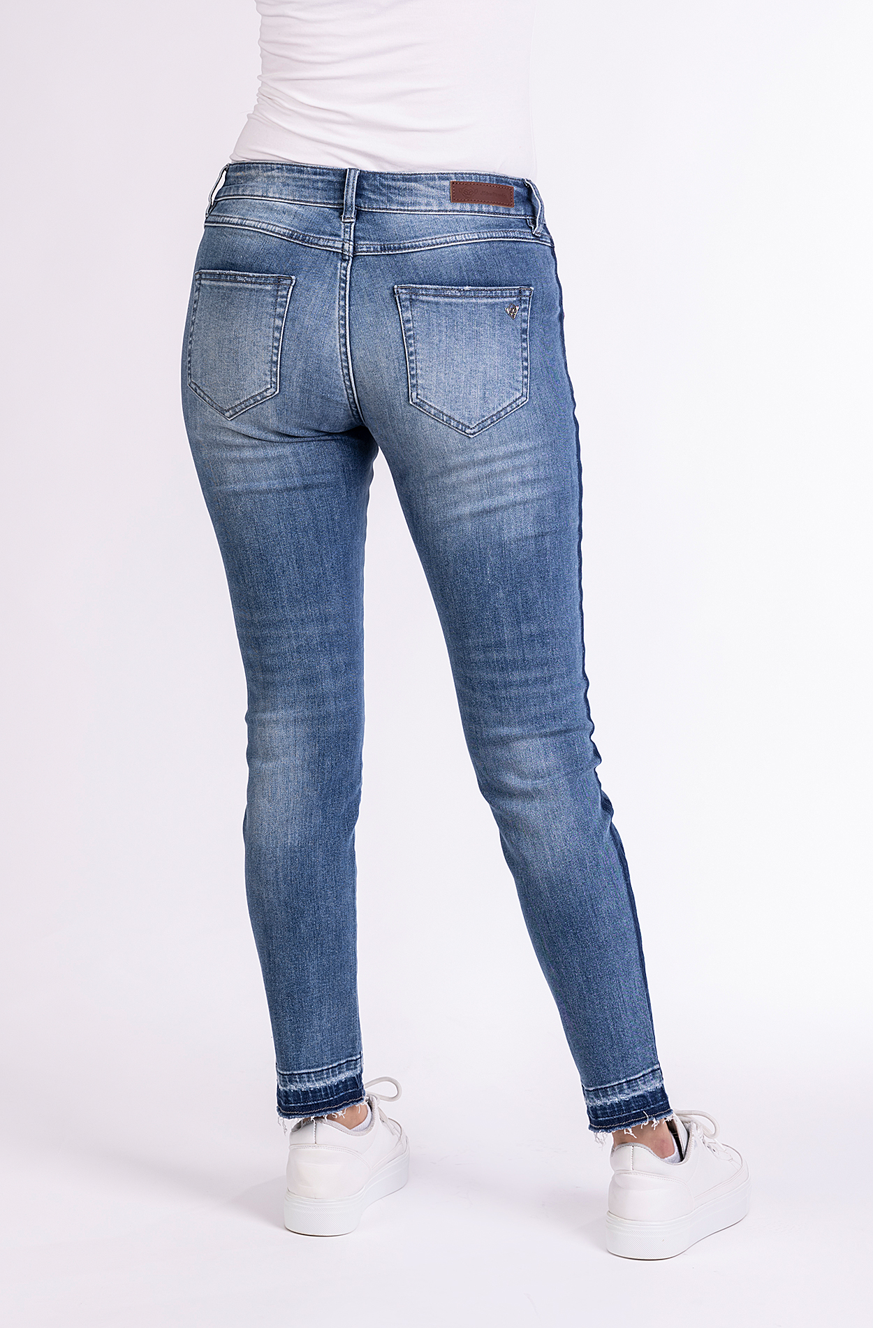 Blue Monkey, Skinny-Fit-Jeans, 57Sandy 30987X, Side Stripe, Open Hem, CROPPED