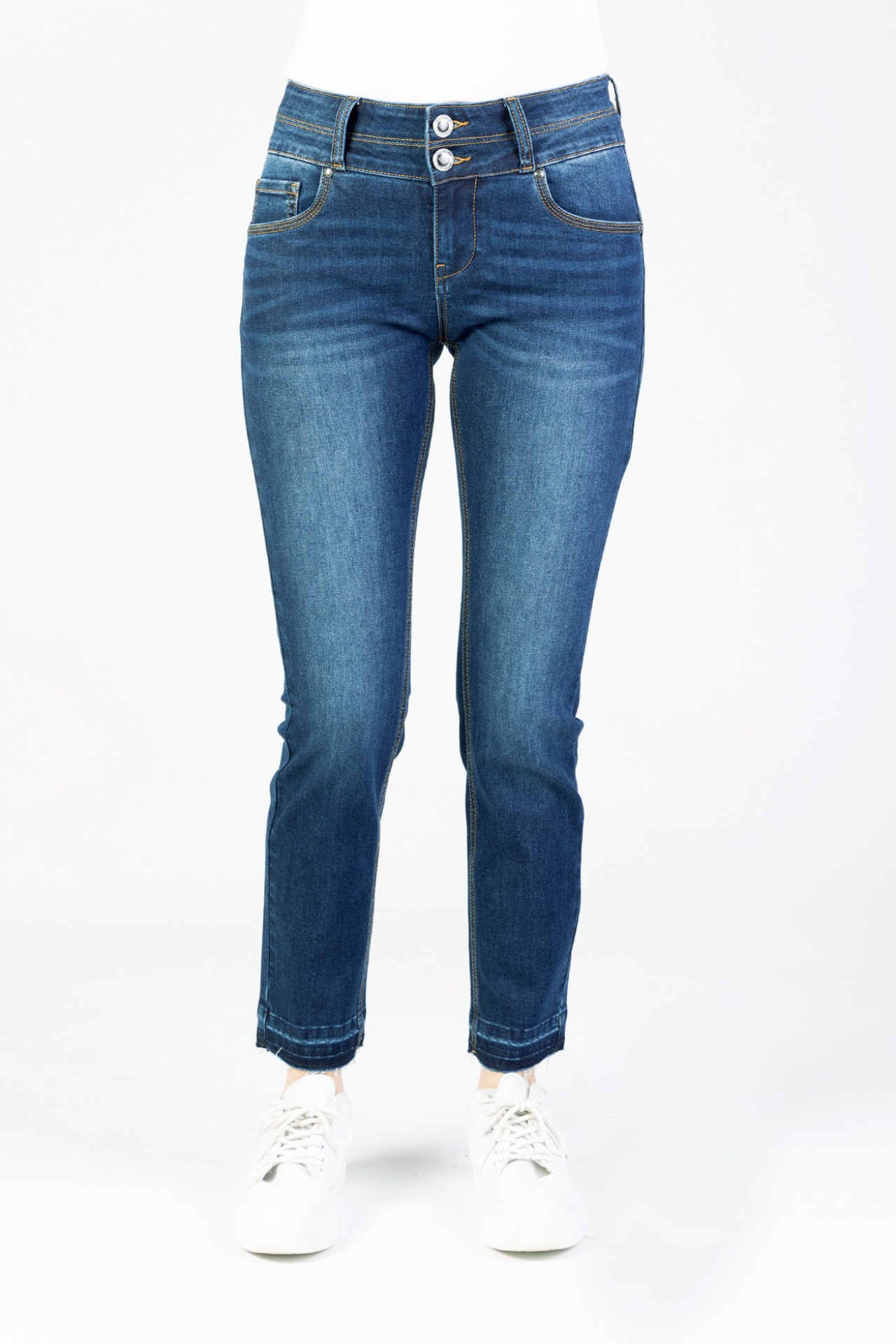 Blue Monkey, Slim-Fit-Jeans, 57Tamara 31026Y, CROPPED, offener Saum