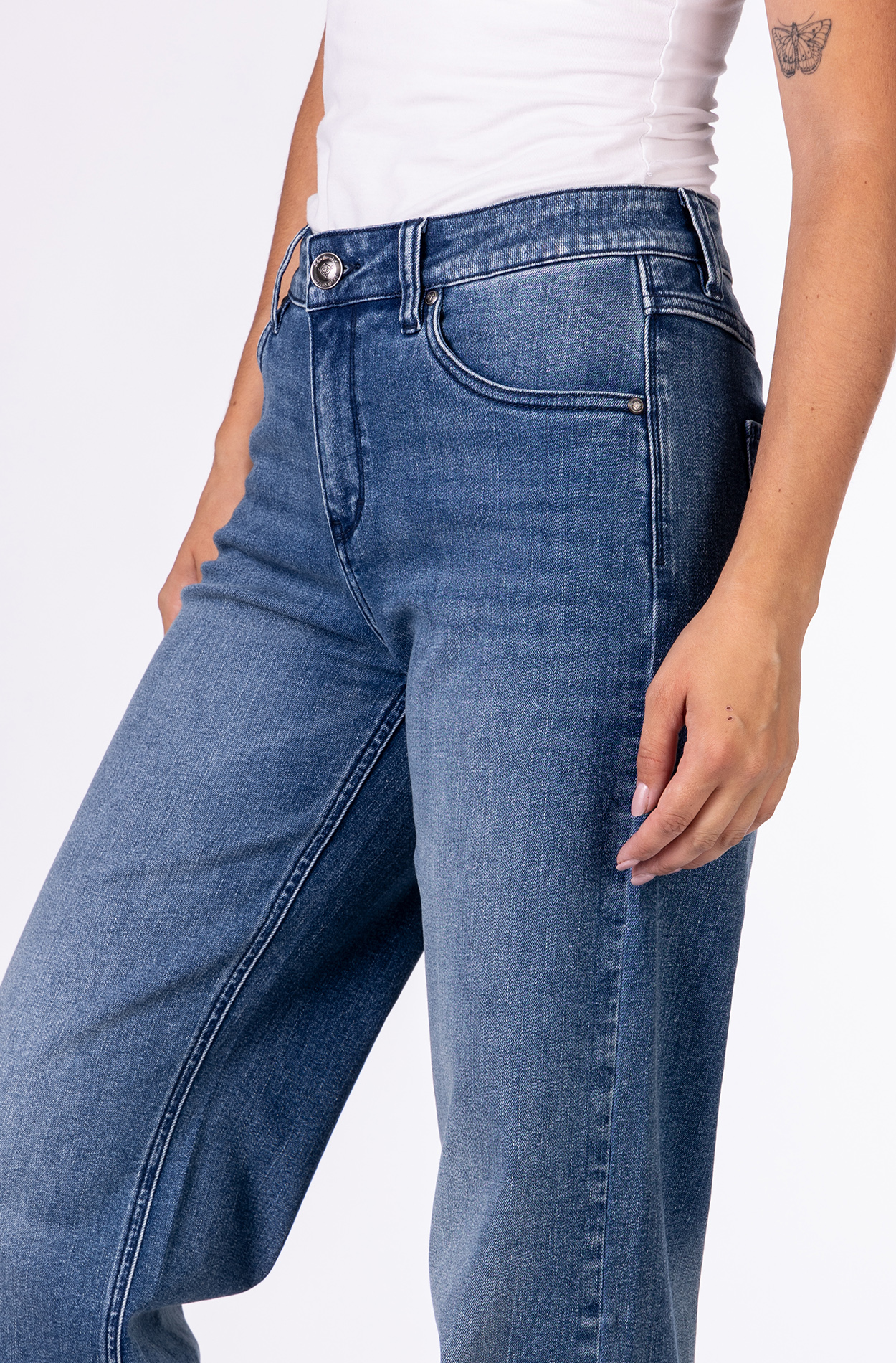 57Zoe 30979B | Basic |Straight Wide Leg | Mid Blue 