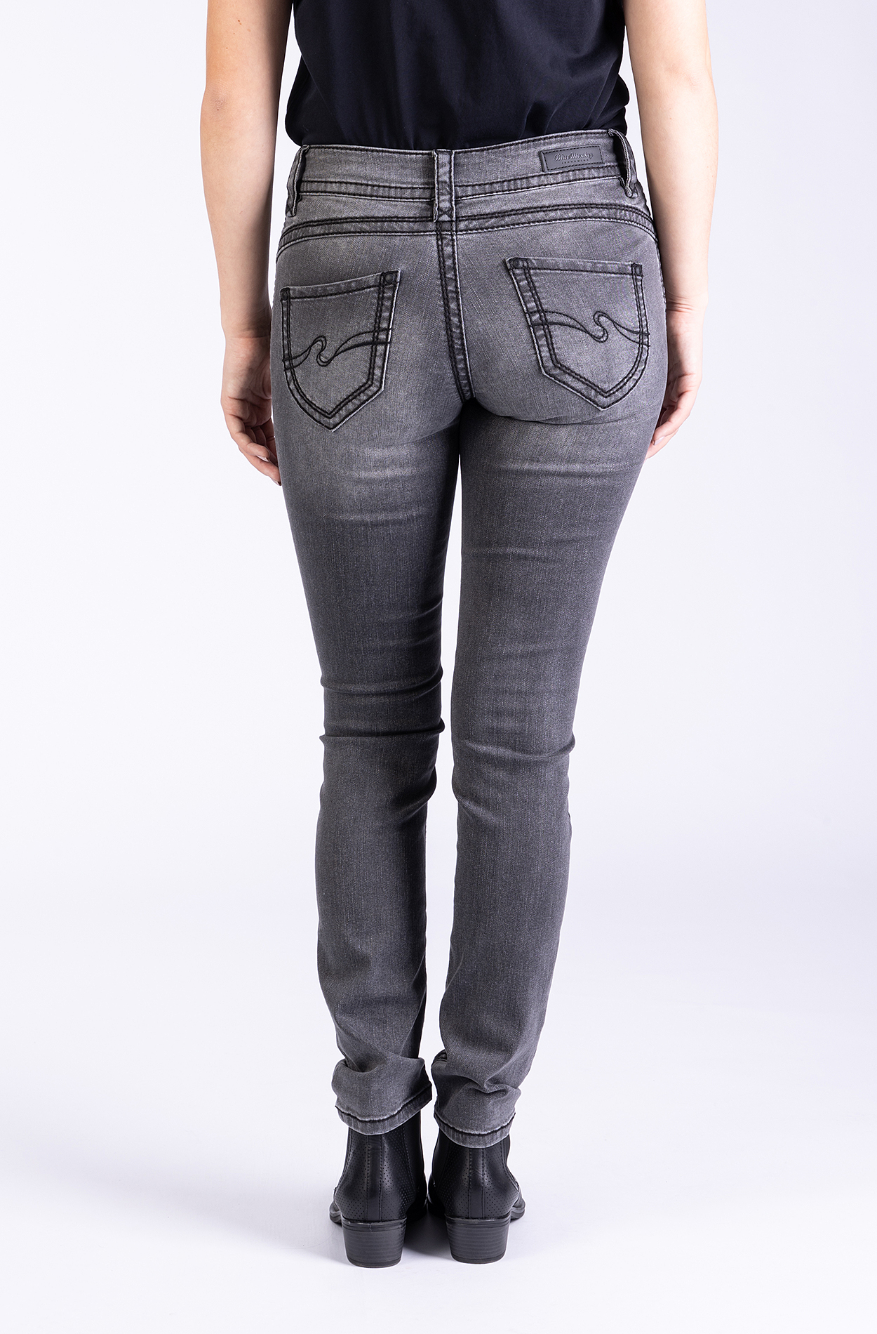 Laura 30756Y - Stone grey Denim/Slim/Contrast Bold Stitch